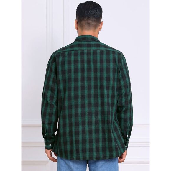 Contrasting Colors Checked Slim Fit Long Sleeved Shirt with Pocket Black Green - Picture 3 of 8